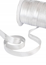 Srebrna lamówka dekoracyjna atłasowa do obszywania tkanin szer.15 mm krążek 100 mb