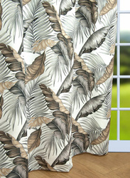 Tkanina zasłonowa ze wzorem roślinnym w ozdobne beżowe i brązowe liście wys. 280 cm