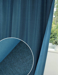 Niebieska tkanina zasłonowa o strukturze imitującym len blackout wys. 280 cm