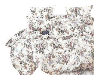 Biały komplet pościeli bawełnianej z wzorem kwiatowym 3-cz. poszwa 160x200 cm + 2 x poszewki 70x80 cm
