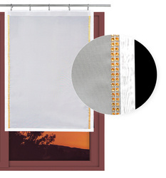 Biała gotowa firana ekran panelowy z delikatnego woalu z ozdobną złotą taśmą imitującą cyrkonie 60 x 110 cm