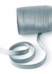 Szara lamówka dekoracyjna atłasowa do obszywania tkanin szer.15 mm krążek 130 mb