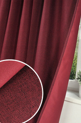 Bordowa tkanina zasłonowa o strukturze imitującym len blackout wys. 280 cm