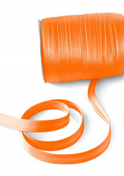 Pomarańczowa lamówka dekoracyjna atłasowa do obszywania tkanin szer.15 mm krążek 130 mb