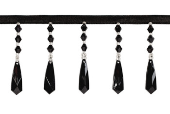 Taśma dekoracyjna, ozdobna z koralikami, kryształkami do firan zasłon obrusów paneli ekranów jako upięcia w kolorze czarnym z dodatkiem koralików  transparetnych wys. 8,5 cm.