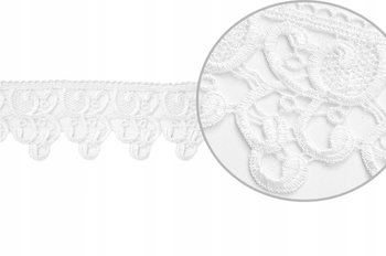 Biała taśma koronkowa żakardowa gipiura dekoracyjna wys. 7,5 cm K