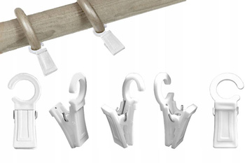 Plastikowe białe żabki na kółka do karniszy rurkowych