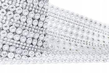 Taśma ozdobna cyrkonie dżety o szer. 12 cm. srebrna