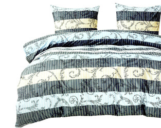 Pościel bawełniana w szerokie niebieskie, ecru i grafitowe pasy 3-cz. poszwa 200x220 cm + 2 x poszewki 70x80 cm