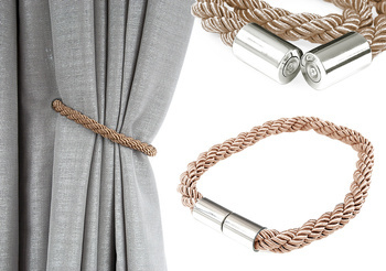 Beżowy sznur z magnesami klamra upinacz klips do firan i zasłon