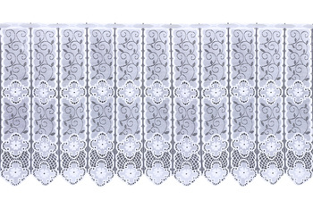 Biała żakardowa firanka na metry lambrekin segmentowy zazdrostka z motywem roślinnym wys. 40 cm