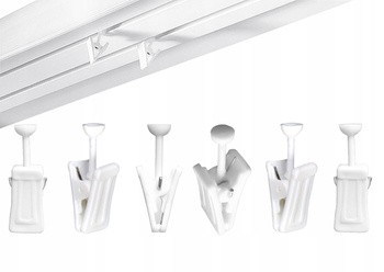 Plastikowe białe żabki typu miseczka, grzybek do szyny sufitowej