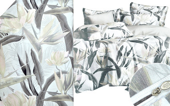 Szary komplet pościeli w kwiaty 3-cz. poszwa 200x220 cm + 2 x poszewki 70x80 cm