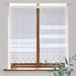 Biała gotowa gładka firana roletka żakardowa wykończona na dole wzorem kwiatowym 60 x 190 cm