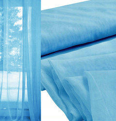 Delikatna zwiewna tkanina firanka, zasłonka na metry woal gładki niebieski wys. 300 cm