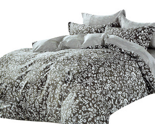 Brązowa pościel bawełniana w drobne białe kwiaty 3-cz. poszwa 160x200 cm + 2 x poszewki 70x80 cm