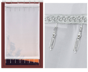 Biała gotowa firana ekran panelowy z delikatnego woalu z ozdobną szaro-srebrną taśmą z koralikami  60 x 100 cm