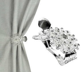 Srebrna klamra spinka upinacz klips ozdobny z cyrkoniami do firan zasłon