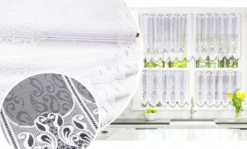 Biała żakardowa firanka na metry zazdrostka lambrekin segmentowy z wzorem wys. 60 cm