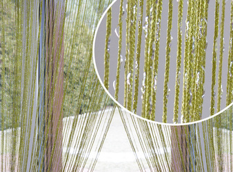 Gotowa oliwkowa firanka makaron z delikatnych sznurków ze srebrną nitką 300 x 250 cm