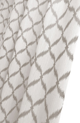 Tkanina zasłonowa dekoracyjna wzorem ze geometrycznym w kolorze beżowym na tle szarym wys. 300 cm