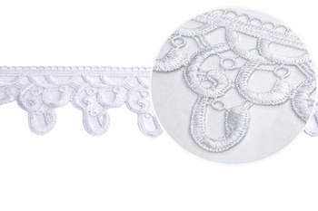 Biała taśma koronkowa żakardowa gipiura dekoracyjna wys. 7,5 cm Ł