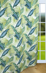 Tkanina zasłonowa ze wzorem roślinnym w ozdobne zielone liście na białym tle wys. 280 cm