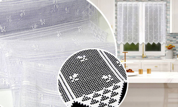 Biała żakardowa firanka na metry lambrekin segmentowy zazdrostka z wzorem wys. 90 cm