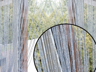 Gotowa szara firanka makaron z delikatnych sznurków ze srebrną nitką 100 x 200 cm