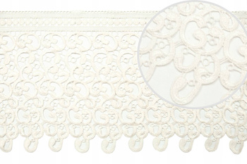 Szeroka taśma koronkowa żakardowa gipiura dekoracyjna w kolorze ecru wys. 30 cm