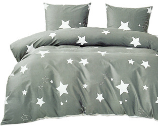 Szara pościel bawełniana w białe gwiazdki 3-cz. poszwa 160x200 cm + 2 x poszewki 70x80cm