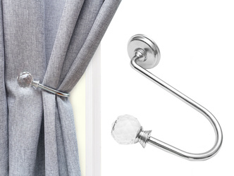 Stalowy srebrny dekoracyjny upinacz hak wygięta rozeta do upinania firan i zasłon duży rozmiar