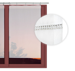 Biała gotowa firana ekran panelowy z delikatnego woalu z ozdobną srebrną taśmą imitującą cyrkonie 60 x 110 cm