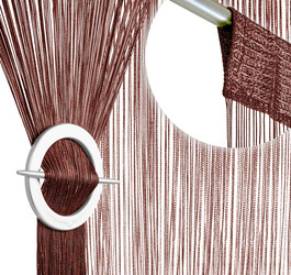 Brązowa gotowa firanka makaron z delikatnych dekoracyjnych błyszczących sznurków 100 x 200 cm