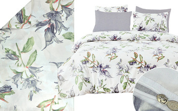 Kremowy komplet pościeli w niebieskie kwiaty 3-cz. poszwa 200x220 cm + 2 x poszewki 70x80 cm