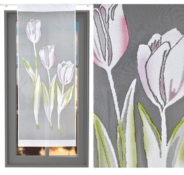 Biała gotowa malowana firana panel żakardowy ze wzorem w tulipany 50 x 120 cm