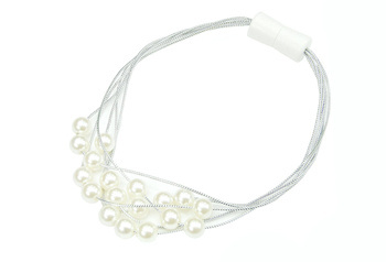 Srebrny sznur z perełkami ozdobny upinacz klamra spinka z koralikami do firan i zasłon