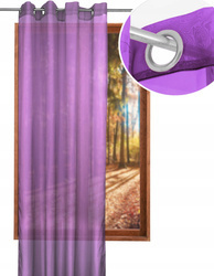 Gotowa ciemno fioletowa firana, zasłona gładka z delikatnego  woalu na przelotkach szer. 145 x 250 wys.