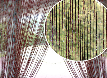 Gotowa bordowa firanka makaron z delikatnych sznurków ze srebrną nitką 300 x 250 cm