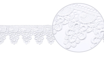 Biała taśma koronkowa żakardowa gipiura dekoracyjna wys. 6 cm. do firan zasłon czy obrusów