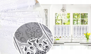 Biała żakardowa firanka na metry zazdrostka lambrekin segmentowy z wzorem wys. 40 cm