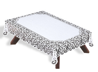 Biały obrus żakardowy koronkowy z ozdobnym wzorem kształt prostokąt 140 cm x 250 cm