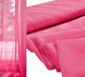 Delikatna zwiewna tkanina firanka, zasłonka na metry woal gładki różowy ( odcień fuksja ) wys. 300 cm