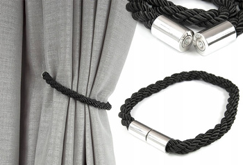 Czarny sznur z magnesami klamra upinacz klips do firan i zasłon