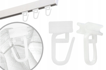 Plastikowe białe agrafki ze ślizgiem do szyny sufitowej