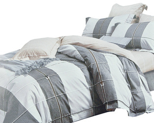 Szara pościel bawełniana w kratę 3-cz. poszwa 200 x 220 cm + 2 x poszewki 70 x 80 cm