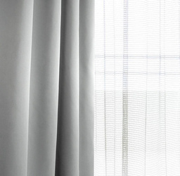 Szara dekoracyjna tkanina zasłonowa zaciemniająca typu blackout, matowa z lekkim połyskiem wys. 280 cm