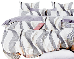 Biały komplet pościeli bawełnianej w beżowe i czarne paski 3-cz. poszwa 160x200 cm + 2 x poszewki 70x80 cm