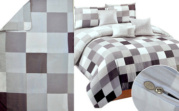 Komplet pościeli w szarą dużą kratę  3-cz. poszwa 160x200 cm + 2 x poszewki 70x80 cm