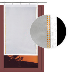 Biała gotowa firana ekran panelowy z delikatnego woalu z ozdobną złotą taśmą imitującą cyrkonie 50 x 110 cm